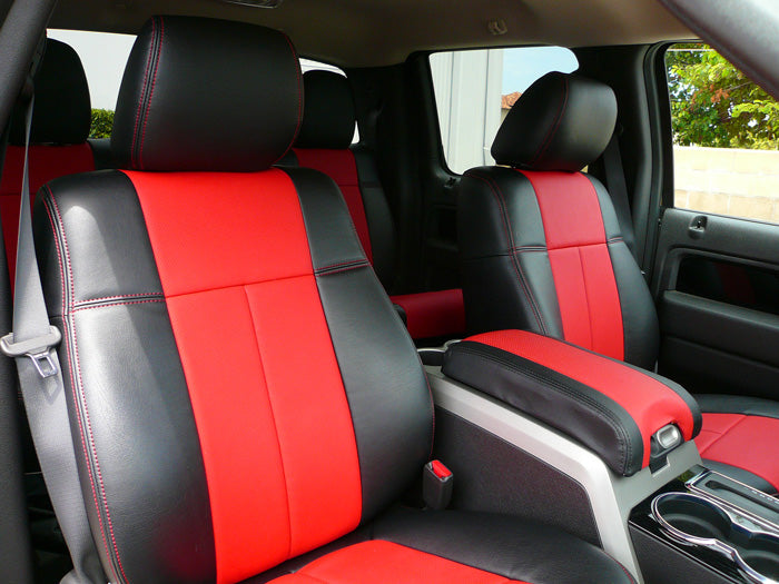 Red and Black Custom Leather Seat Covers for Ford F150