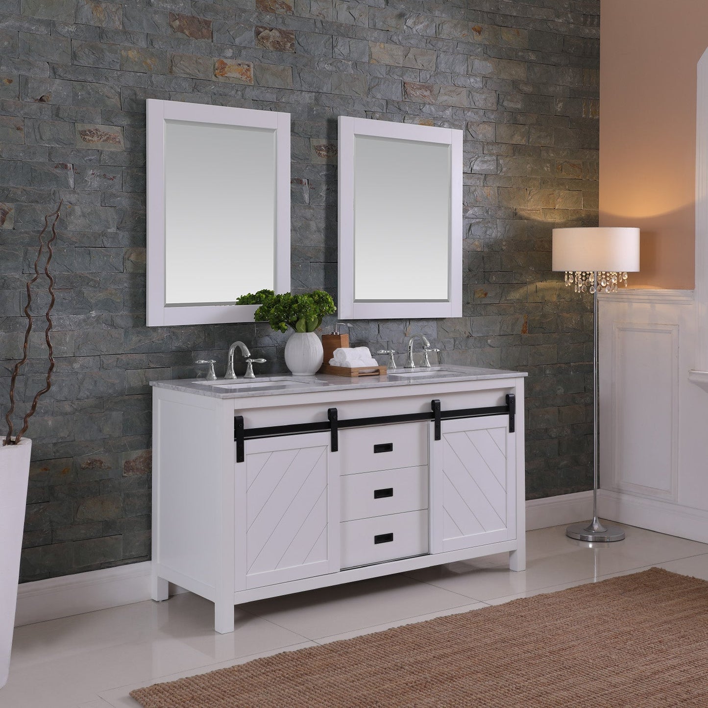 Altair Designs Kinsley 60" double vanity with top - 536060-WH-CA-NM
