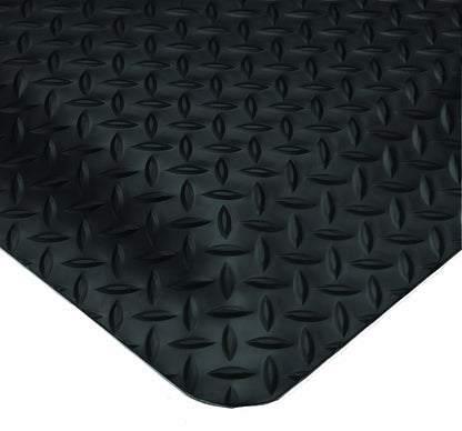 Wearwell Diamond-Plate SpongeCote UltraSoft Mat, 3' Width x 20' Length x 15/16" Thickness, Black - 414.1516x3x20BK
