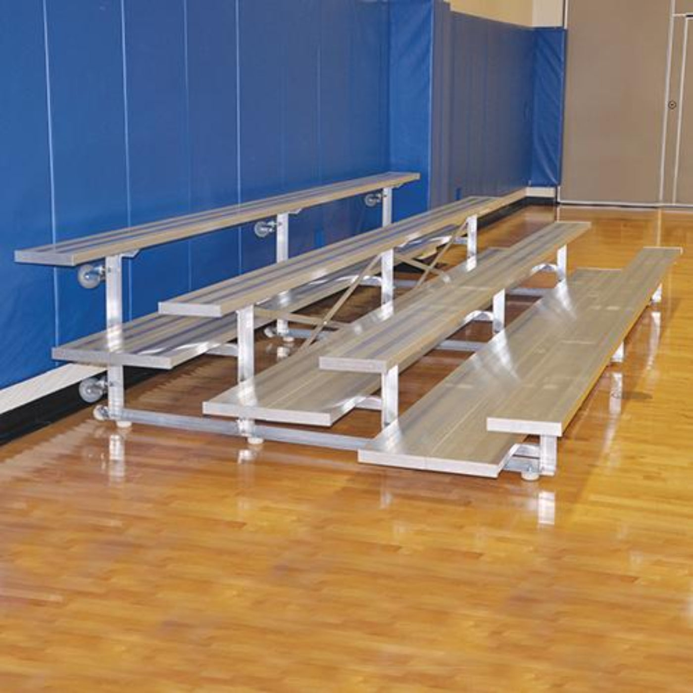 Bleacher 4 Row 21' Tip & Roll Preferred Portable Aluminum - BLDP-421TRG