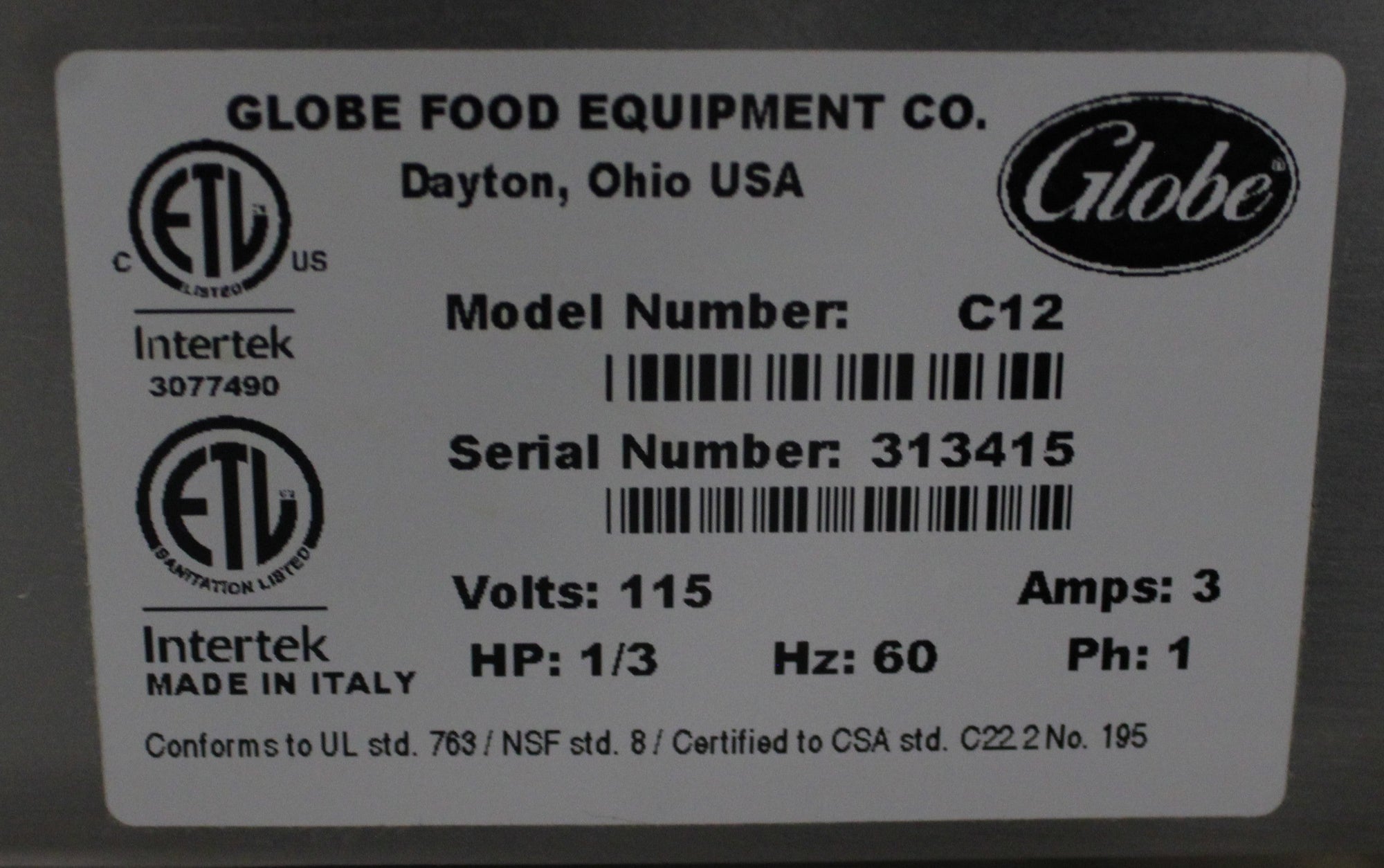 Globe C1  Open Box C-Series Compact Manual Slicer NSF Certified 12" Blade (#3147) - 3147OBGLC12