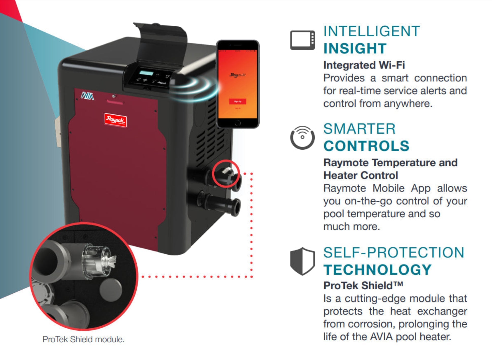 Raypak AVIA 264k Btu Digital Pool Heater - Copper - Propane Gas - WiFi Ready - | 018038