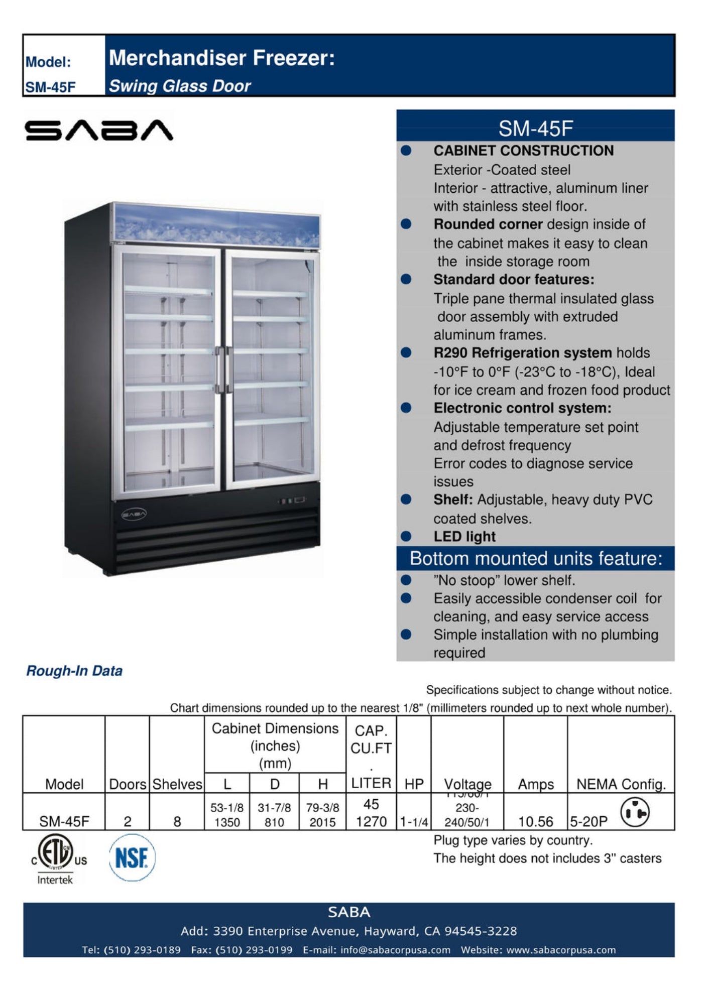 SABA Two Glass Door Commercial Merchandiser Freezer - SM-45F