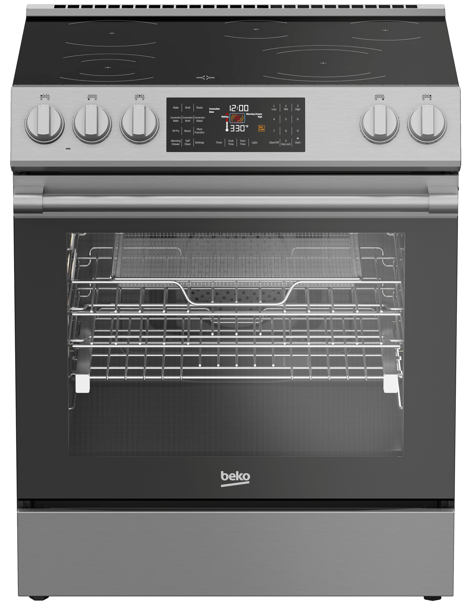 BEKO SLER30524SS 30 Inch Slide-In Electric Range with Convection Oven and Smooth Glass Cooktop in Stainless Steel